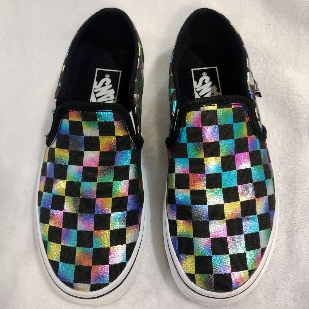Vans Asher Iridescent Checkerboard Slip On Sneaker